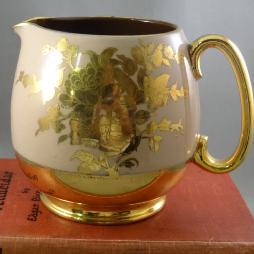 Vintage Pink & Gold Sadler Floral Pitcher-Made in England #1551